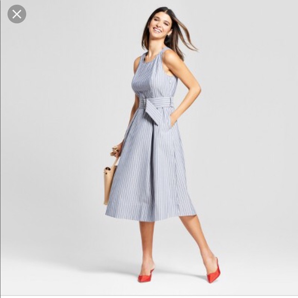 Mossimo Supply Co. Dresses & Skirts - LIGHT BLUE AND WHITE STRIPED BELTED MIDI M